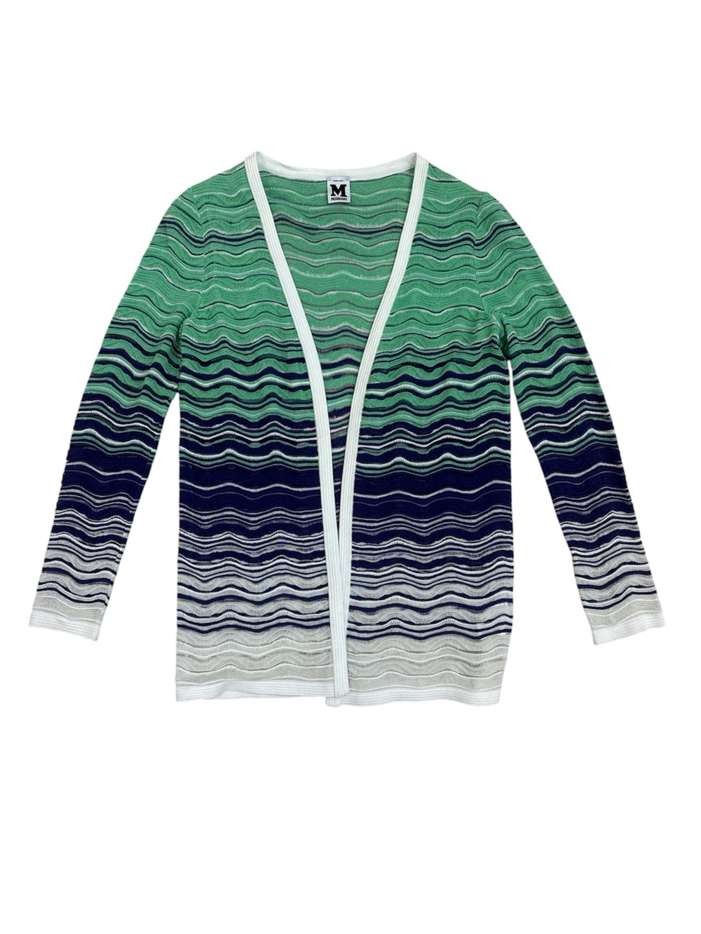 Missoni striped open cardigan mint white and blue size 40